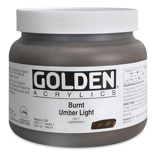 Golden; Golden Heavy Body Artist Acrylics - Burnt Umber Light, 32 oz Jar; Category:Acrylic Paint Sets; Image:1